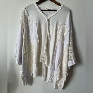 New W/O Tags POL Crochet Patchwork Frayed Edge Knit Top Boho Lace–Sz Large